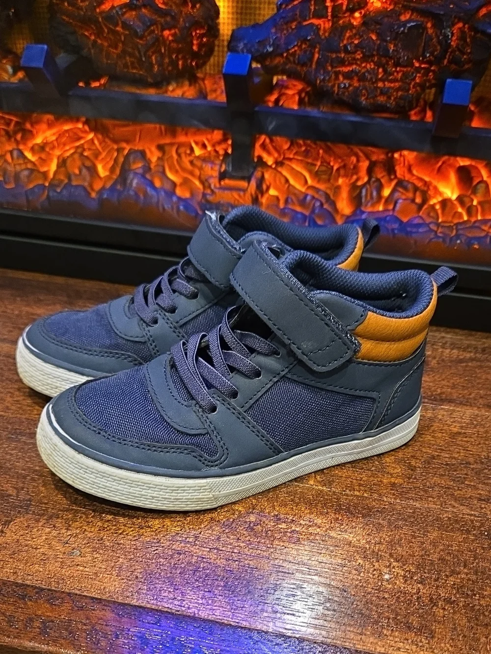 Kids Navy High-Top Sneakers with Tan Accent - Comfortable Everyday Shoes 11